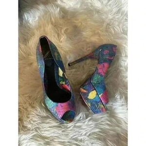 BRIAN ATWOOD LEATHER SNAKESKIN Multicolor STILETTO HEELS PUMPS Y2K 90s 80s Neon